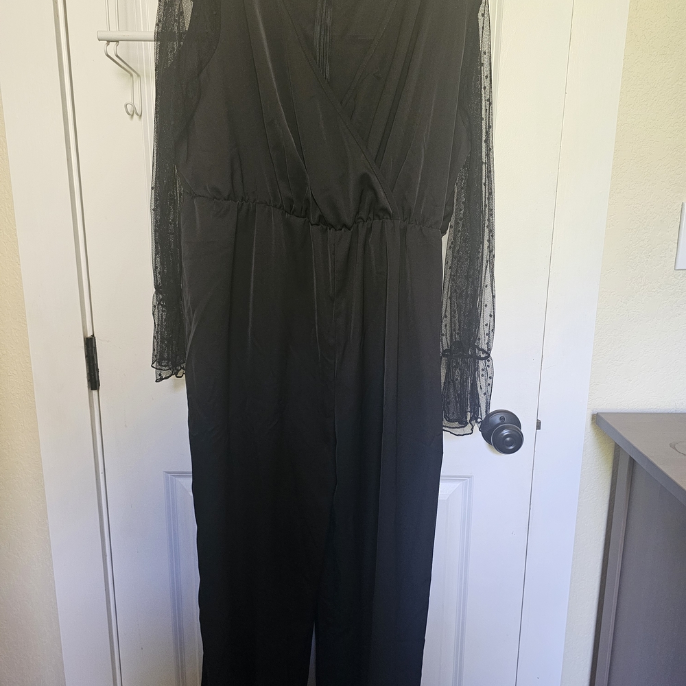 SHEIN Elegant Black Jumpsuit with Sheer Sleeves